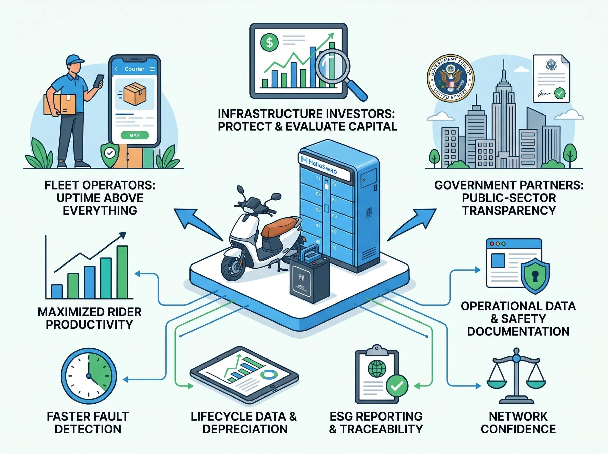 IoT-based battery swapping network for fleet operators, infrastructure investors, and government partners